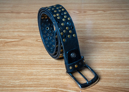 Fancy Leather Belt for Jeans – Black with Chrome